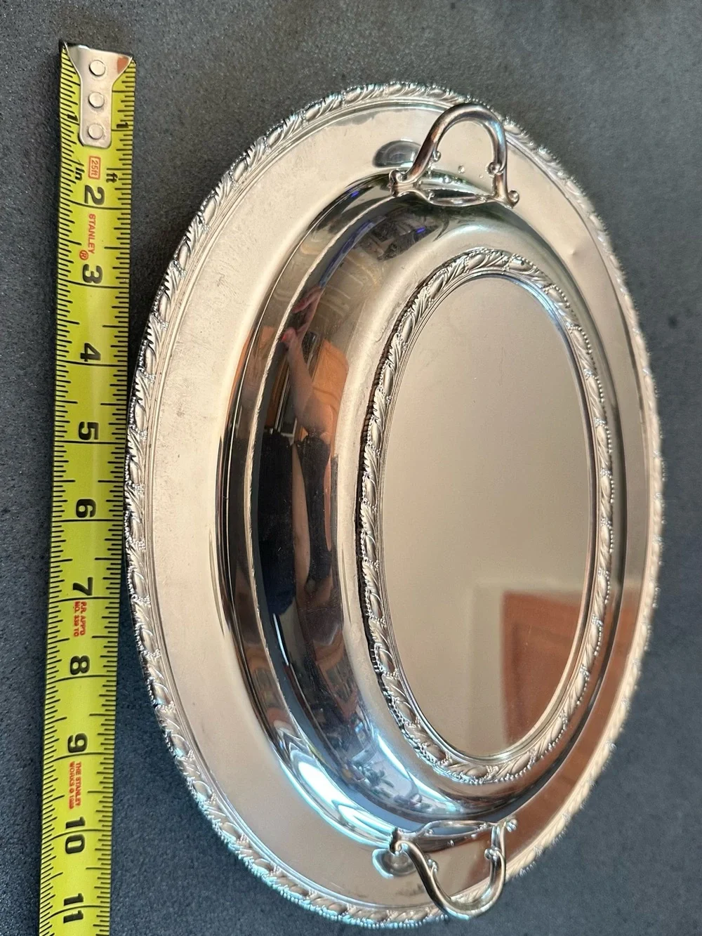 Polished Silver Oval Serving Platter with Rope-Edge and Side Handles